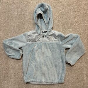 The North Face full-zip, super soft, light blue hooded fleece EUC size 6T
